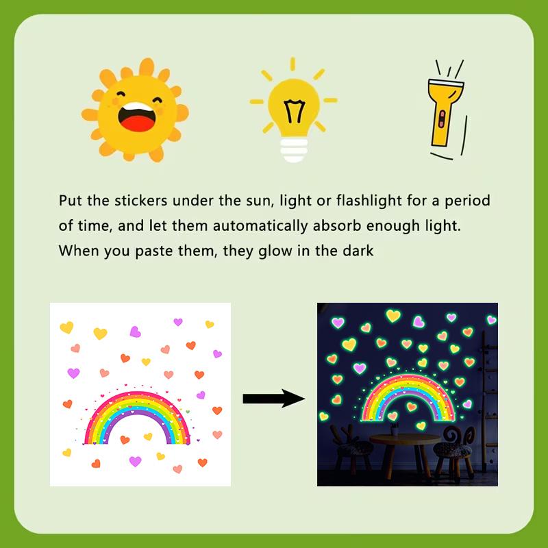 Glow-In-The-Dark Rainbow Heart Toilet Stickers Self-Adhesive Removable Pvc Bedroom Bathroom Wall Decor Car Decals