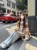 Women’s Korean Retro Striped Hooded Faux Lambswool Coat - Winter Loose Fit Cardigan with Long Sleeves
