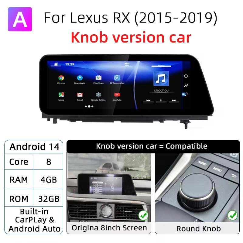 

Android 14 Car Radio For Lexus RX RX200t Rx300 Rx350 Rx450h RX400h 2015-2019 Snapdragon 665 GPS Multimedia Player CarPlay Screen