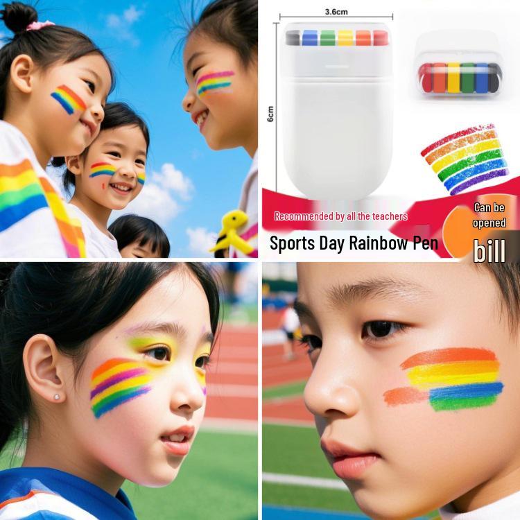 

Washable Rainbow Face Paint Sticks for Kids Sports and Performances Heart Diamond Stickers (4.6*6.1cm)
