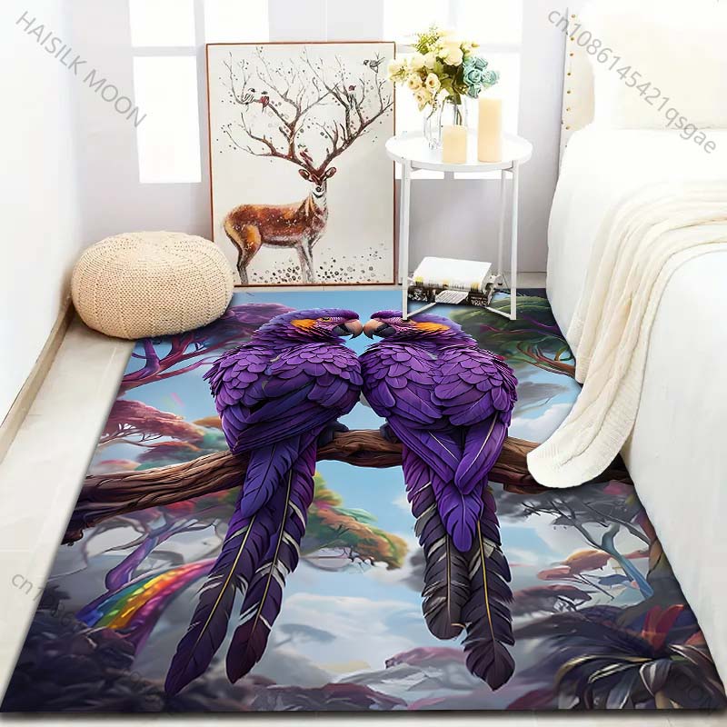 Forest Purple Parrot Print Carpet for Bedroom Living Room Bedside Sofa Floor Mat Modern Home Decor Area Rug for Gifts