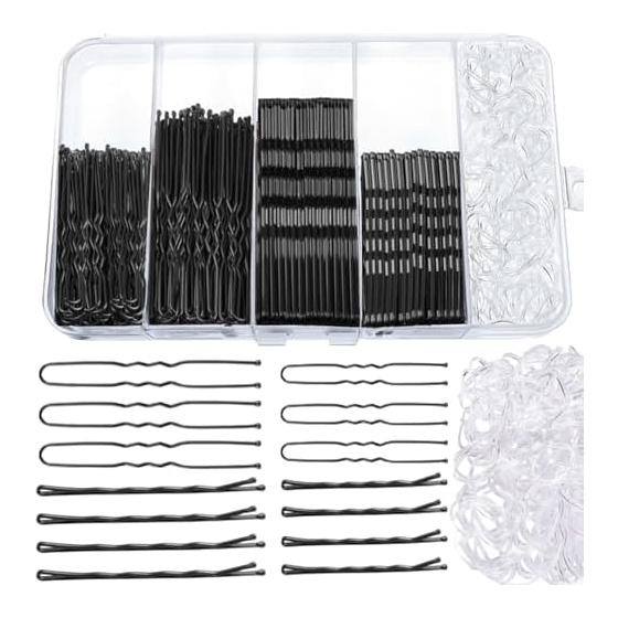 U-shaped clip set, 200 U pins + 100 hair ties, hair accessories, hair clips, buns, hair pins, girls hair ornaments, storage case included