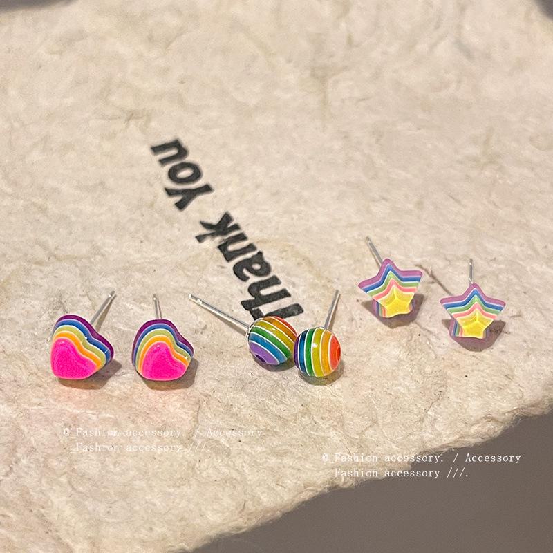 Dopamin Bonbon Regenbogen Stern Ohrringe Set für Frauen - Trendiges Liebesdesign für Studentinnen und Influencer