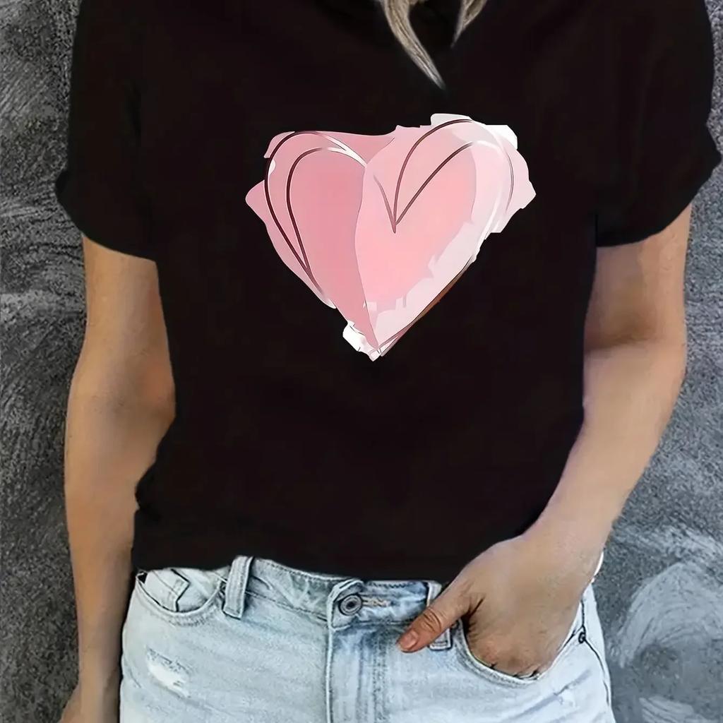 Women's T-shirt Heart-shaped Pattern Printing Summer Clothing Round Neck Short Sleeve Summer Sleeved Harajuku Streetwear Tops