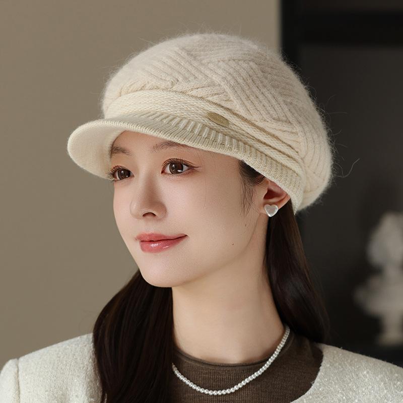 Hat Women's Autumn and Winter Wool Hat Fashion Rabbit Hair Beret Fleece Thickened Knitted Cap