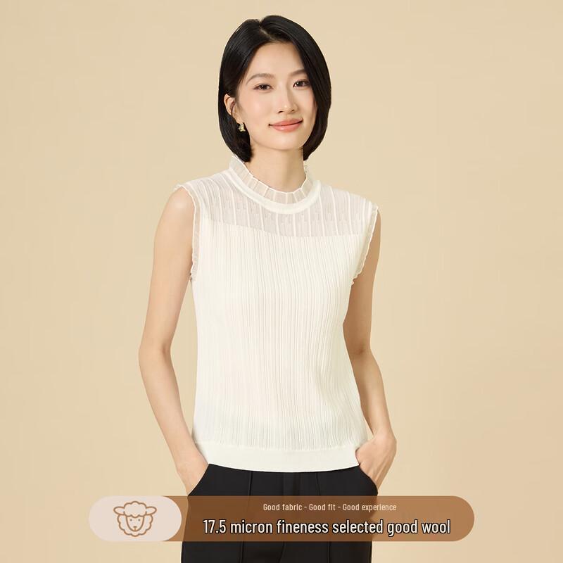 Women s Fine Wool Blend Jacquard Vest with Organza Lace Trim XL