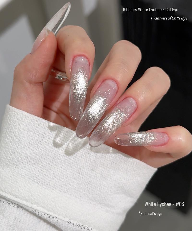 White Lychee Cat Eye Gel Polish Bundle - Translucent Ice & Porcelain Beads 2026