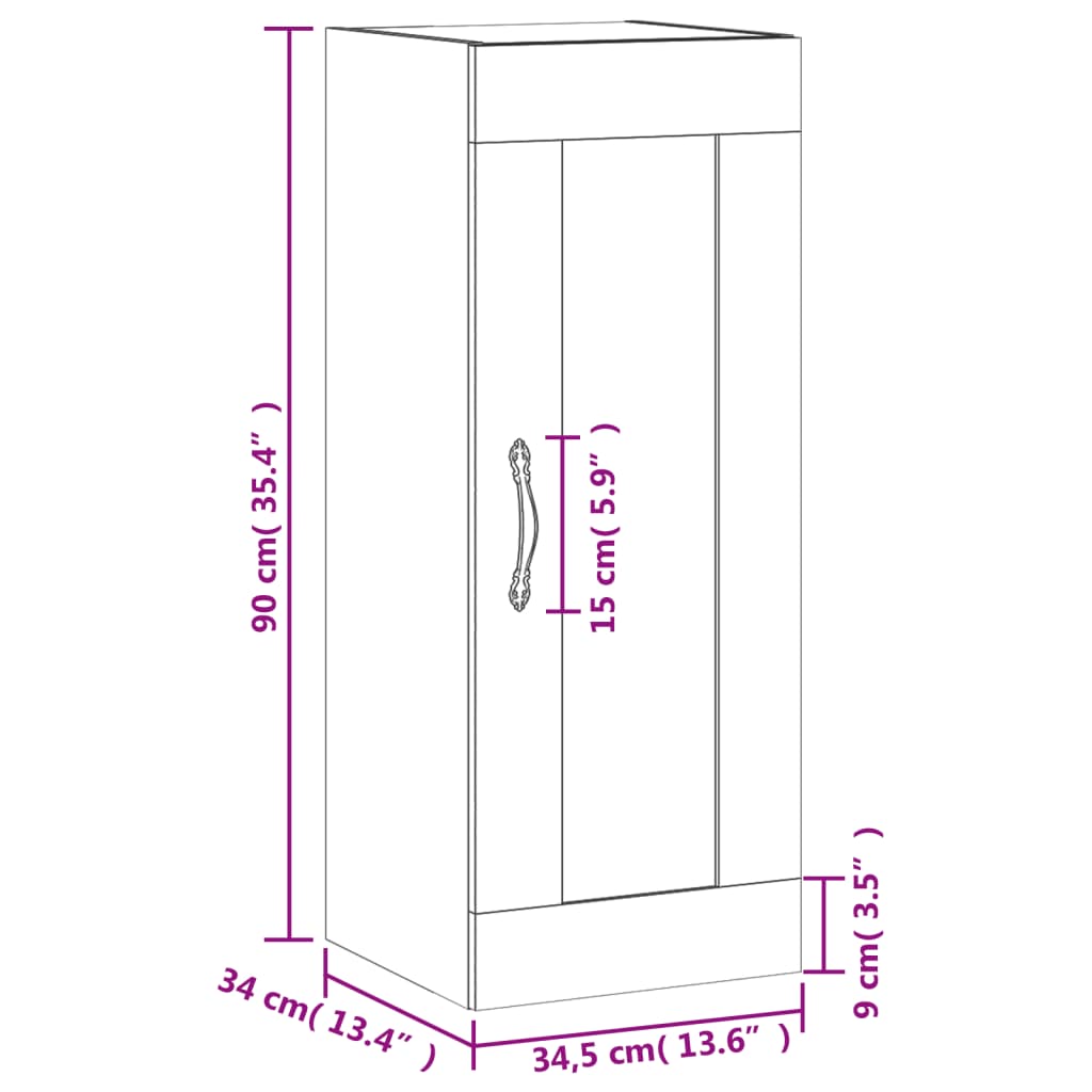 Wall Mounted Cabinet Grey Sonoma 34.5 x 34 x 90 cm Particleboard