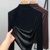 Half-turtleneck Bottoming Shirt Women's Solid Color Velvet Long-sleeved T-shirt Warm Slim-fit Top