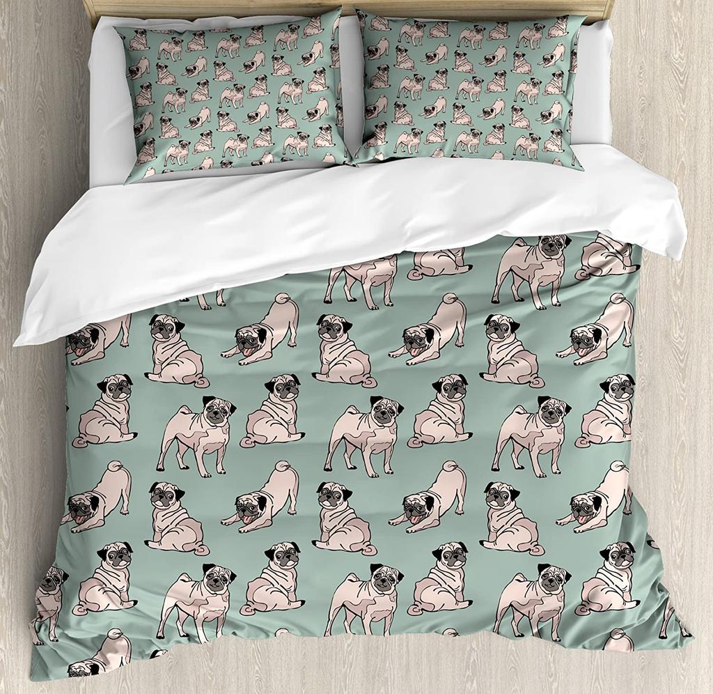 3pcs Bedding Set Dog Pug Cartoon Home Textile Duvet Cover Pillow Case Boy Kid Teen Girl Bedding Covers Set