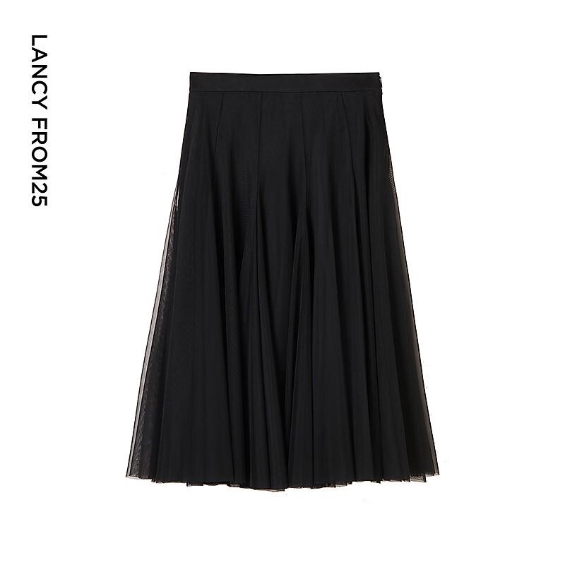 Langzi High-Waisted Mesh A-Line Midi Skirt