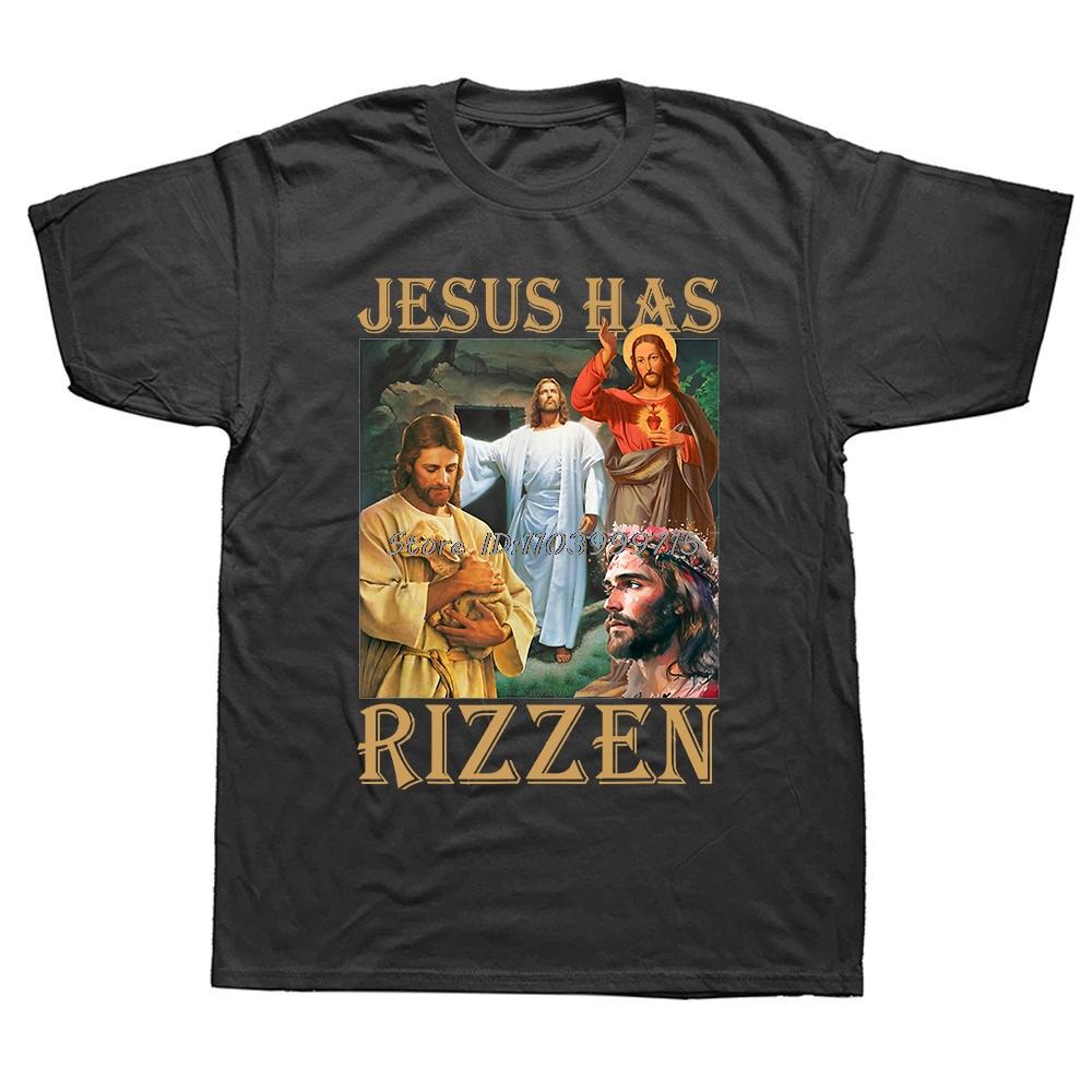 Christian Jesus Has Rizzen Funny Quote T-Shirt Summer Graphic Streetwear Tshirt Retro Christ Religious Gifts T Shirt Unisex Tees Unisex