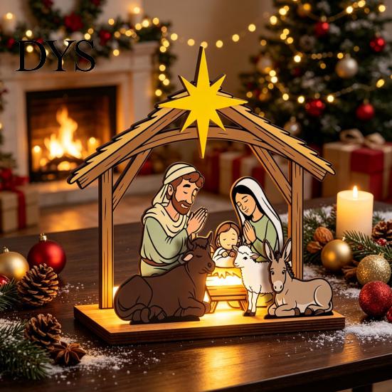 Wooden Hanging Ornaments Christmas Tabletop Glowing Ornament, 3D Tree Decoration with Decorative Crafts Warm Light, Festive Holiday Centerpiece