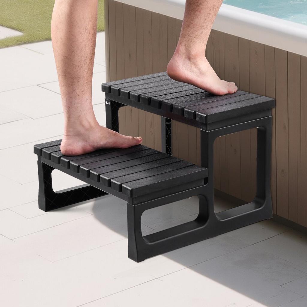 Hot Tub Step, 2-Step Spa Outdoor Stairs, Heavy Duty 599.5 mm Wide PP Above-Ground/Inflatable Pool Ladder with 145.2 kg Weight Capacity, Multi-Use for