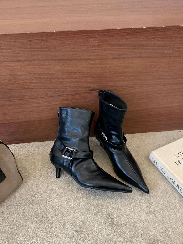 Pointed short boots women's autumn and winter new thin high-heeled belt buckle thin boots fashion boots