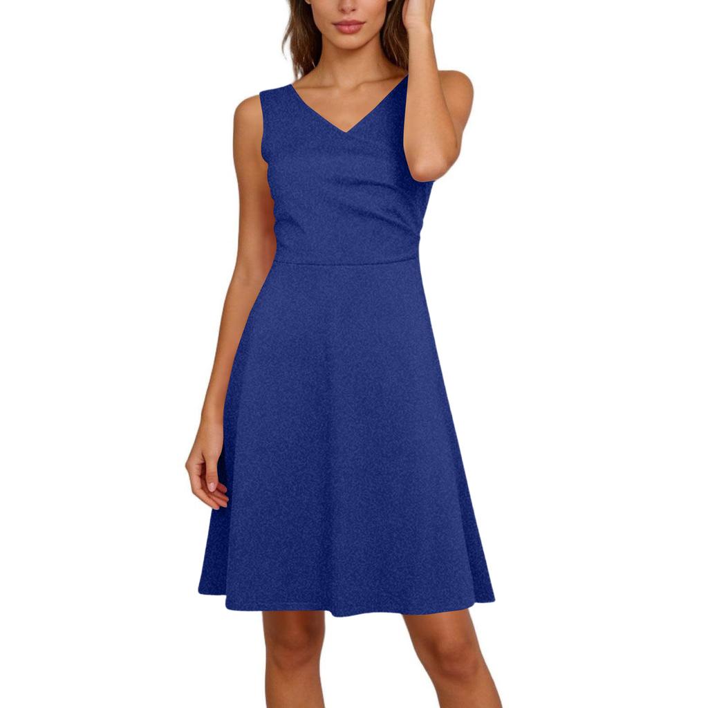 Women Elegant Sleeveless Wrap V Neck A-Line Dress