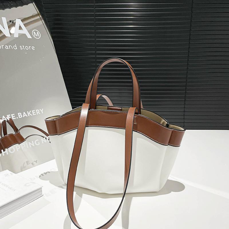 New Leather Basket Handbag Luxury Brand Designer Large Capacity Fashi Simple Ctrast Color Commuter Banquet Shoulder Tote Bag