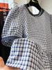 2025 Sommer Koreanisches Leichter Luxus Retro Karomuster Rundhalsausschnitt Kurzarm Locker Puppenoberteil für Damen