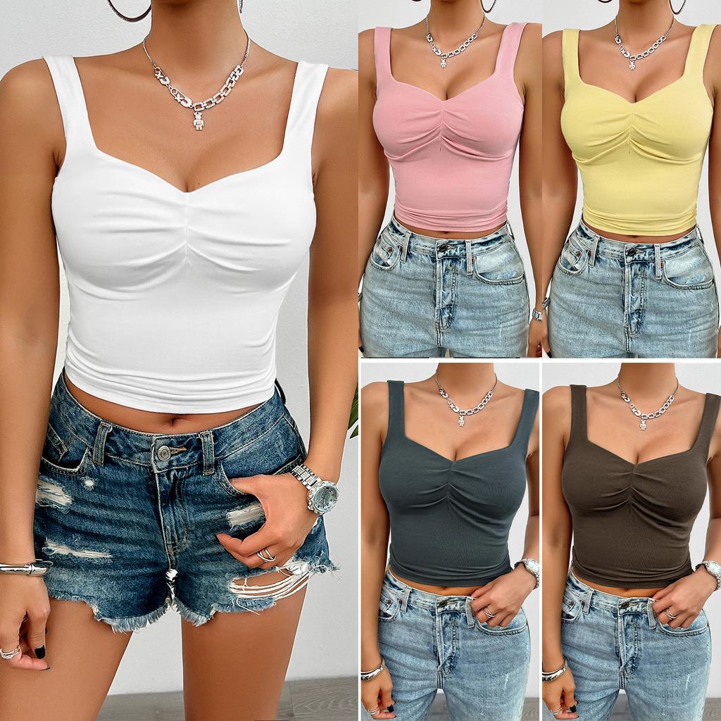 Square Neck Sleeveless Summer Crop Top White Women Black Casual Basic T Shirt Off Shoulder Cami Sexy Backless Tank Top