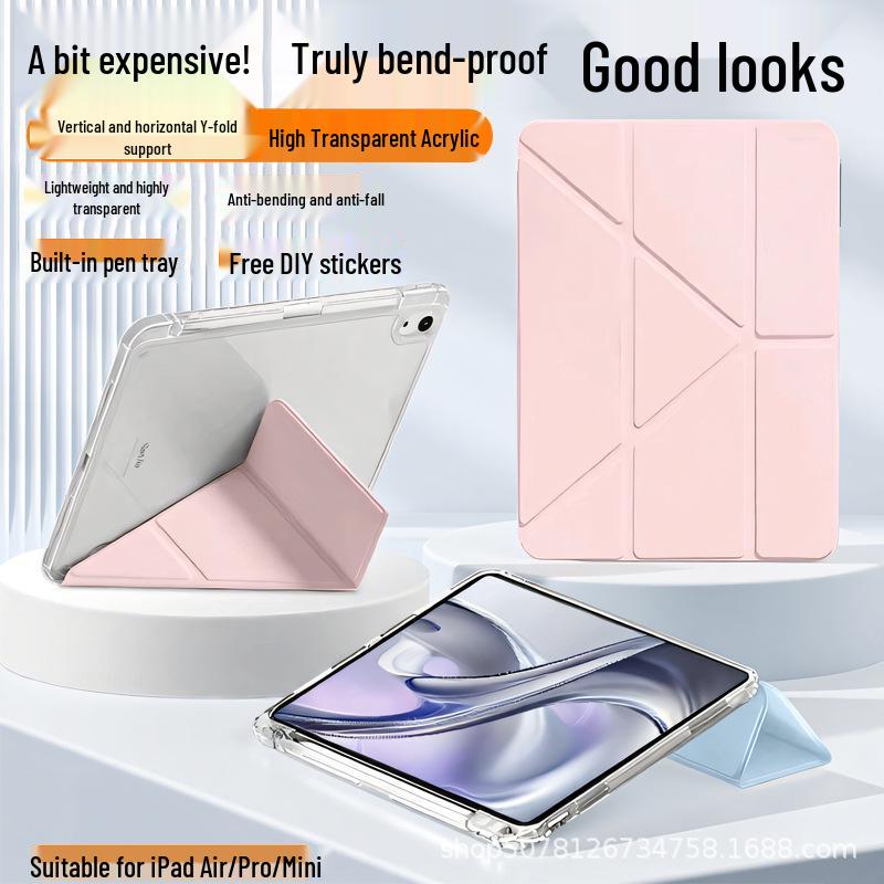 iPad Acrylic Protective Case for Pro/Air/Mini - 3+Y Fold Design for 11/13/8.3 Inch - Anti-Bending Tablet Cover