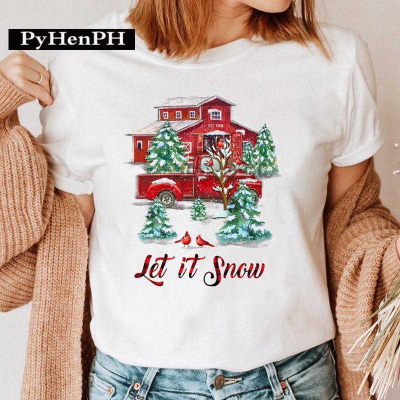 Summer Christmas Elk Printed T-shirt for Men Women Cotton Loose Round Neck Short Sleeve T-Shirts Unisex