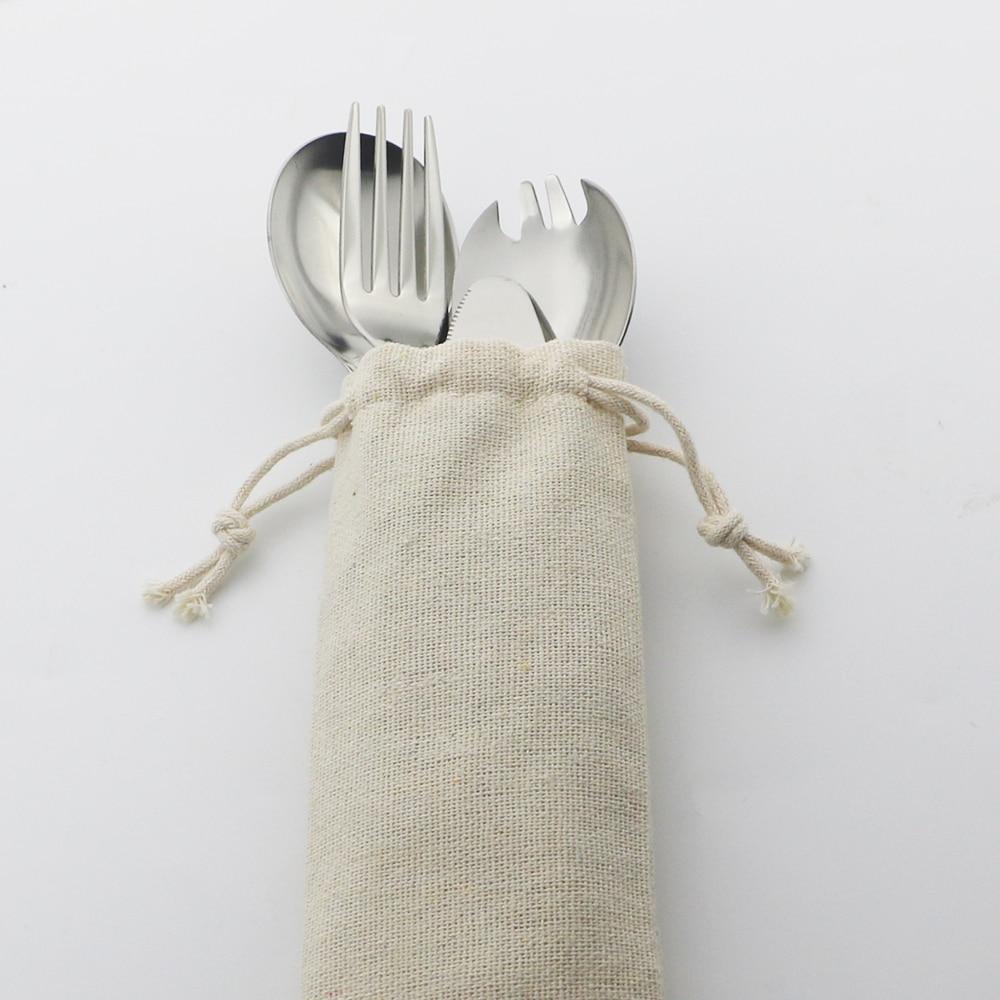 Silver Dinnerware Fold Flatware Set for Spoons Instant Noodle Fork Picnic Hiking Tableware Stainless Steel Cutlery Outdoor Silverware