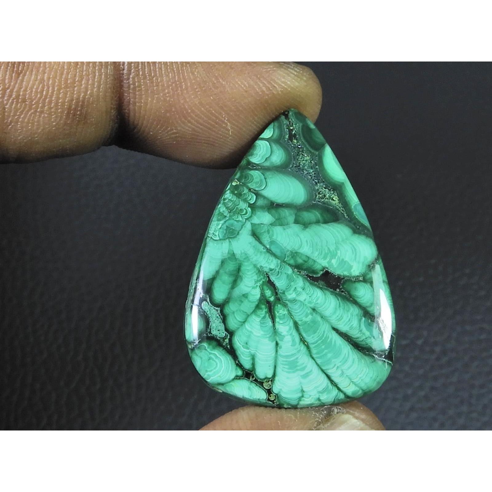 23X34X4MM Natural Malachite Flower Design Pear Cabochon Loose Gemstone 36Cts D-473