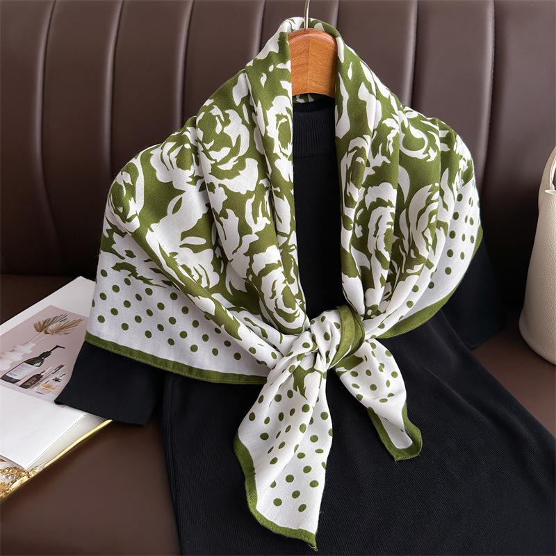 Polka dot camellia 91 large square scarf imitation silk versatile herringbone pattern shawl scarf retro printed headscarf scarf female