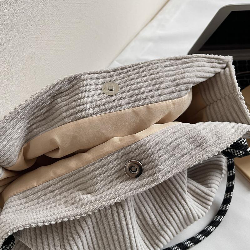 Vintage Large Capacity Corduroy Bag Women's Solid Color Underarm Shoulder Bag