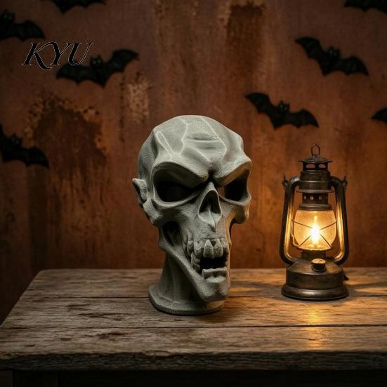 Dark Style Room Decor 3D Printed Skull Statue, Halloween Creepy Figurine, Gothic Table Scary Window Displays Centerpiece, Spooky Ornament for