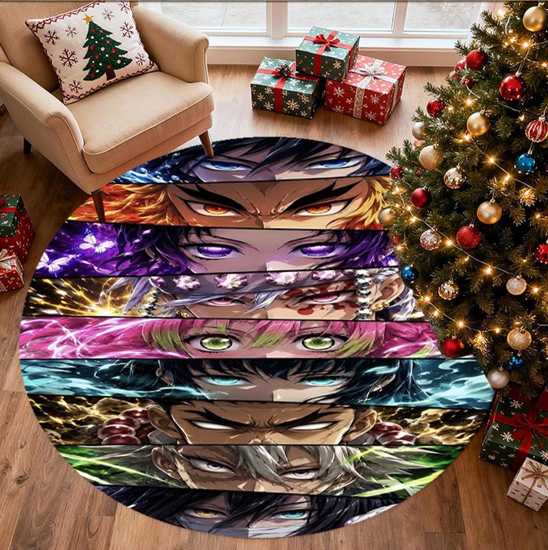 Demon Slayer Pattern Round Rug, Indoor/Outdoor Mat, for Picnic, Gameroom, Bedroom, Office, Living Room, Home Decor Carpet, Birthday Gift
