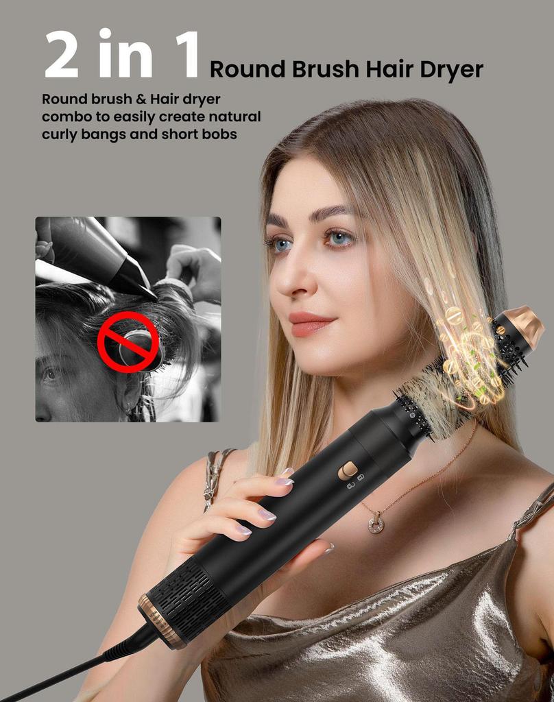 New Multi-Functional 5-in-1 Hair Dryer & Hot Air Brush with Adjustable Temp & Auto Curling