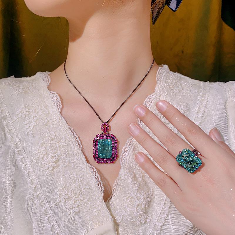 Jewelry Set Redeen Chepala Green Square Diamond Black Gold Set Main Stone 15 * 20