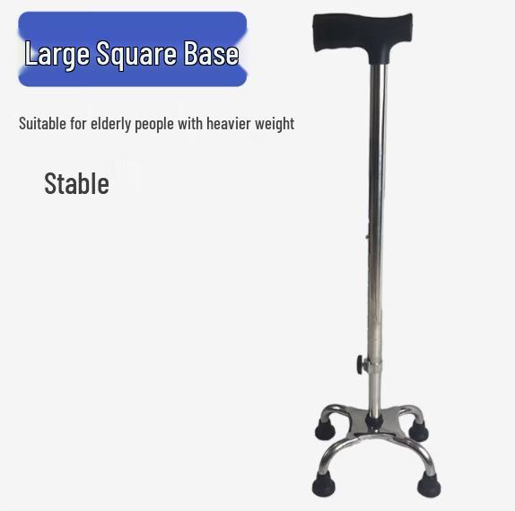 Stainless Steel Adjustable Four-Legged Walking Cane for Elderly – Anti-Slip, Anti-Fall, Wear-Resistant. Large Quad Cane