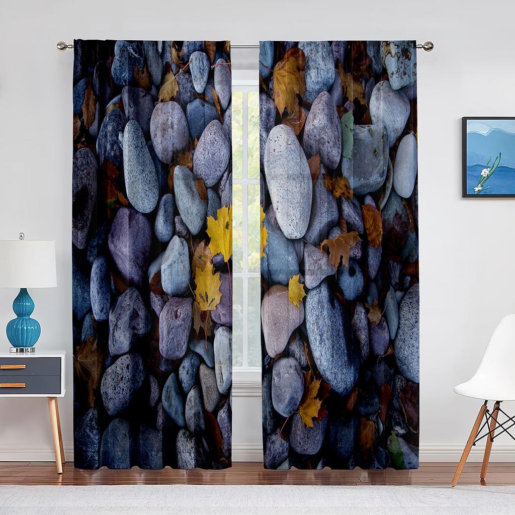 Urban Brick Slate Stone Wall Tulle Curtains for Living Room Bedroom Decoration Modern Chiffon Sheer Voile Kitchen Window Curtain