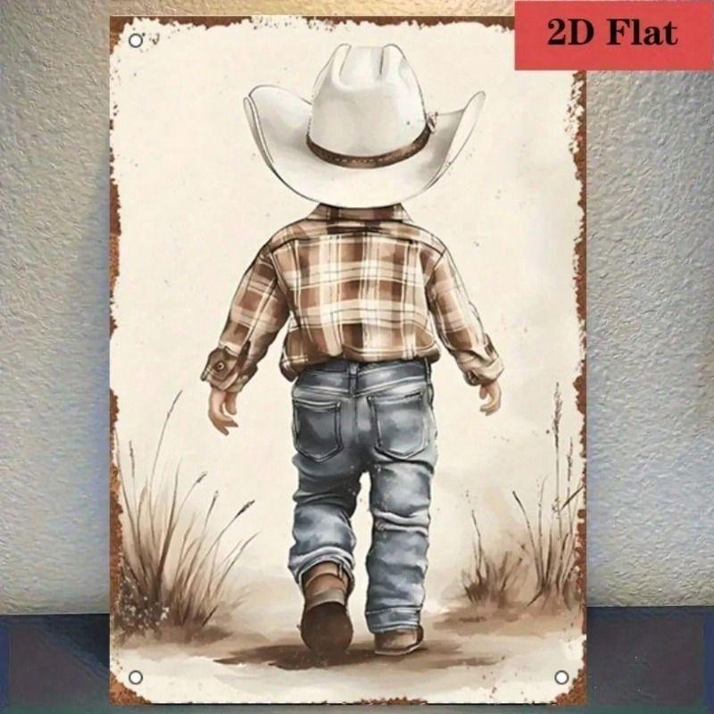 Retro Cowboy Metal Wall Sign, Vintage Tin Decor for Home & Garage, Gift, 8x12