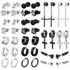40Pcs Retro Stainless Steel Earring Set Cubic Zirconia Spiral Cartilage Studs Hypoallergenic Piercing Jewelry