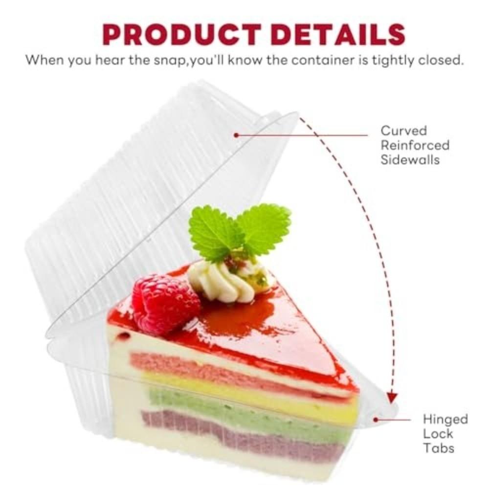 50pcs PET Plastic Cake Slice Containers Disposable Pie Package Box Dessert Storage Box  Bakery Use