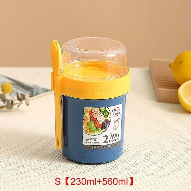 Tragbarer Salatbecher Behälter Plastik mit Deckel und Gabel Overnight Cup Frühstück Haferflocken Müsli Nuss Joghurt Becher Schullunchbox