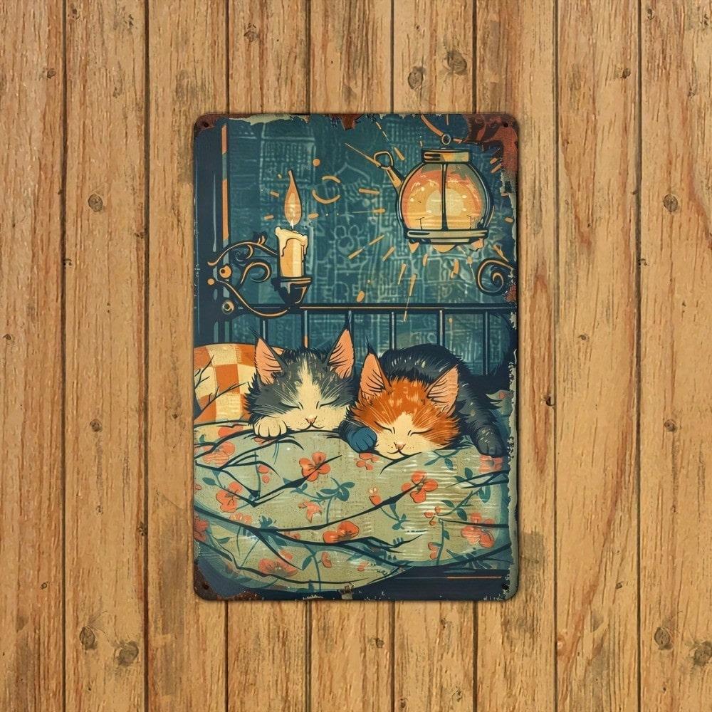 Vintage Sleeping Cat Tin Sign Metal Wall Decor Retro Home Bar Kitchen Art