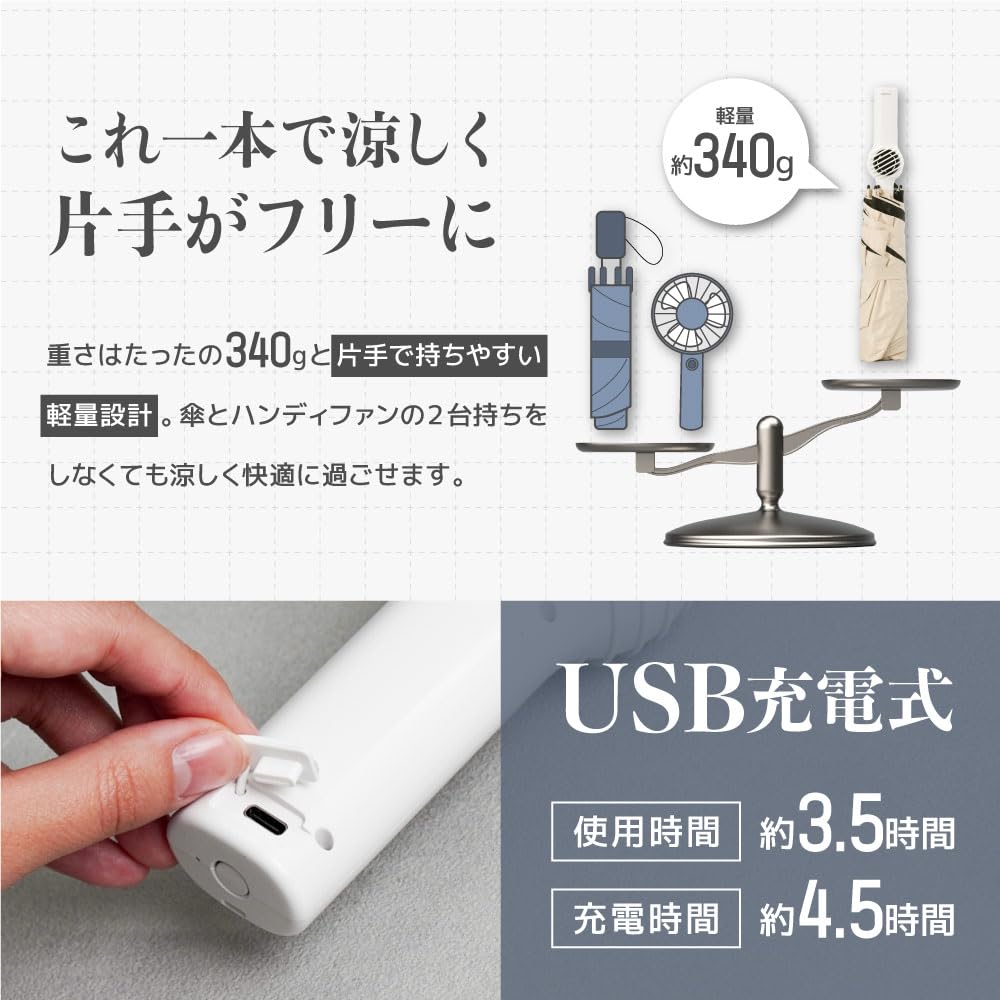 THANKO Cooling POLE Classic for Rain or Official Fan-Powered Umbrella, TKFA25SBL, Blue, Compact, Large, Lightweight, Shine,