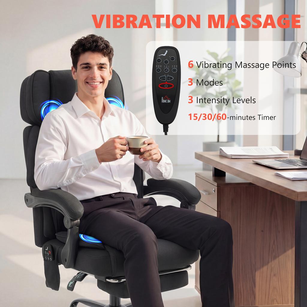 High Back Vibration Massage Office Chair Heated Reclining Computer Chair W/ Adjustable Height, Swivel Wheels, Black