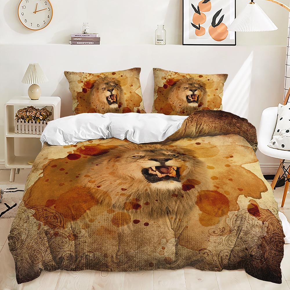 Three-Piece Animal Tiger Leopard Quilt Cover Pillowcase Digital Printing Kit Bedding