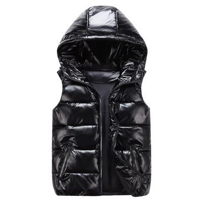 Gilet à capuche classique Homme/Femme/Enfant Gilet d'hiver à capuche en coton brillant Gilet décontracté Veste sans manches pour homme Manteaux chauds Chapeau