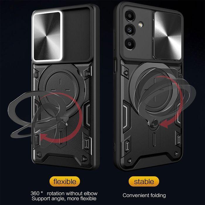 Coque pour Xiaomi Redmi Note 14 5G avec Anneau Réglable et Protection Objectif - Rouge