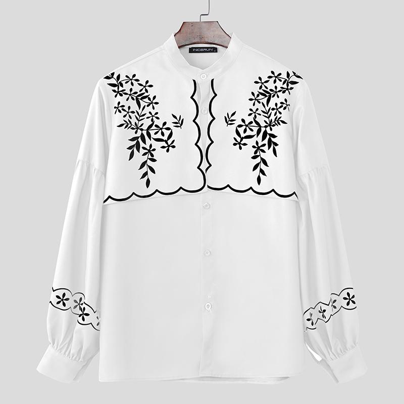 

INCERUN Men Lapel Neck Long Sleeve Patchwork Print Buttons Up Casual Shirts 4XL