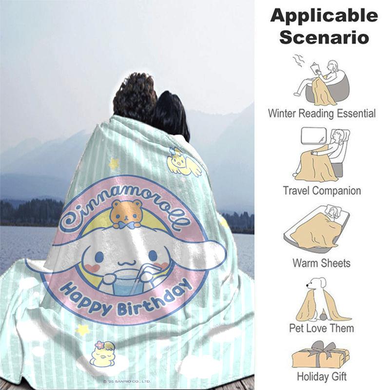 1pc Cinnamoroll's Sweet Birthday Celebration Blanket, Seasonal Universal Home Decorative Throw Blanket, Living Room, Travel, Camping, Car Blankets, Be