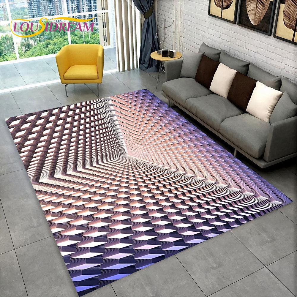 3D-Vortex-Illusionsteppich, abstrakter geometrischer optischer Teppich für Wohnzimmer, Schlafzimmer, Sofa, Fußmatte, Dekor, rutschfeste Bodenmatte