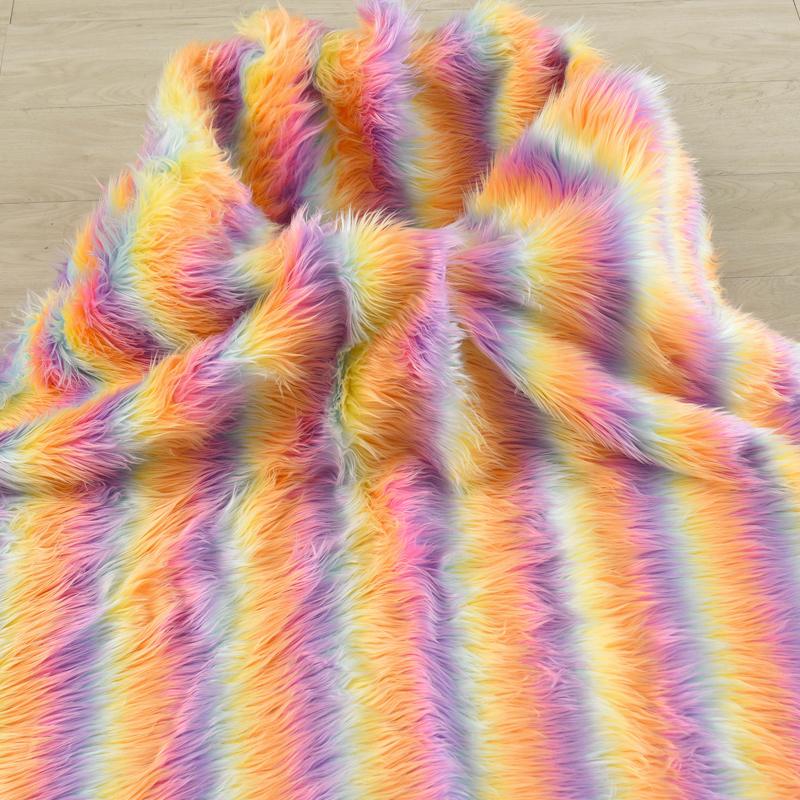 

100x160cm Faux Fur Long Pile Shaggy Rainbow Wave Immitated Fox Fur Fabric, Decoration Background, for DIY Plush Toy Fur Material 100x160cm