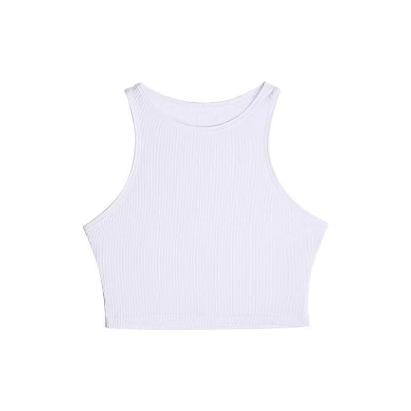 Crop Top Basic Stretch Vest Women's Solid Color Sports All-match Sleeveless Striped Short T-shirt